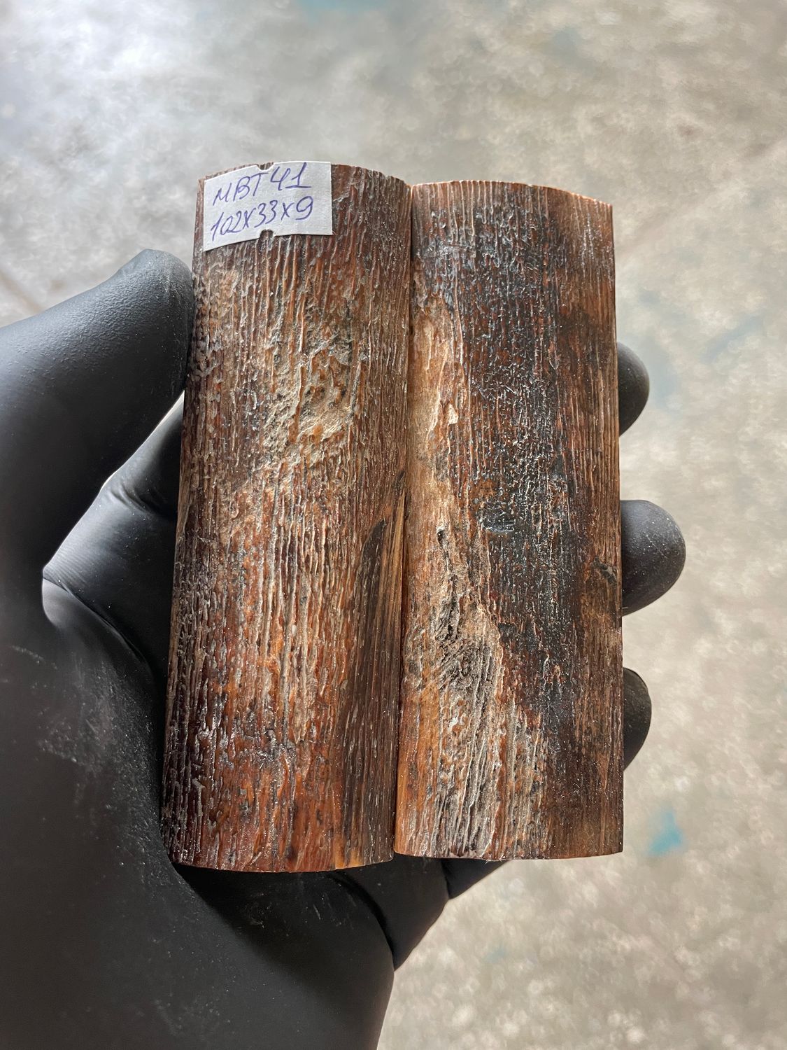 Mammoth Bark Tusk Knife Scales Fossil Pair 4×1.29×0.35 inch​​ MBT41