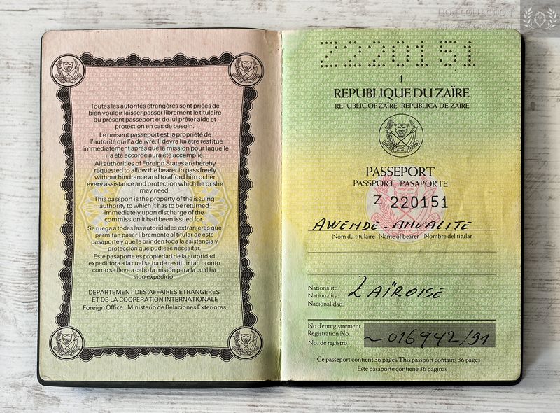 Zaire, 1991-1994 passport, excellent condition