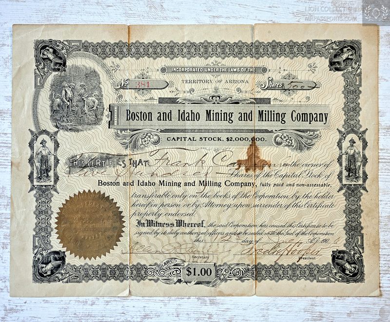 Share, 1906, Boston and Idaho Mining and Milling Company, very beautiful