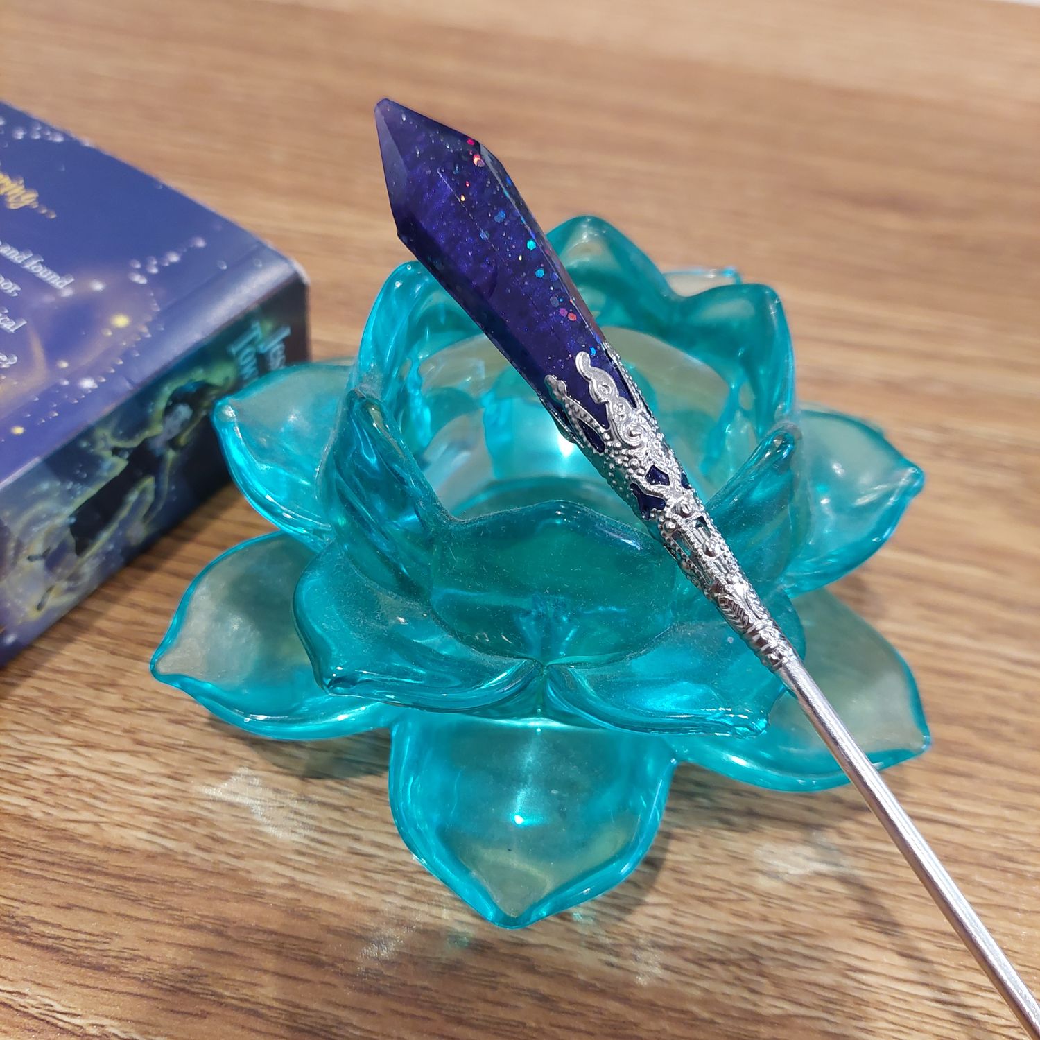 Handmade Purple Fairy Wand - Large Silver