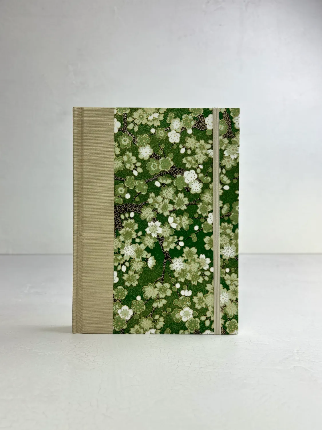 Graystorm Studio A5 Hardcover Notebook - Platinum Japanese book cloth &amp; Cherry Blossom Chiyogami Paper
