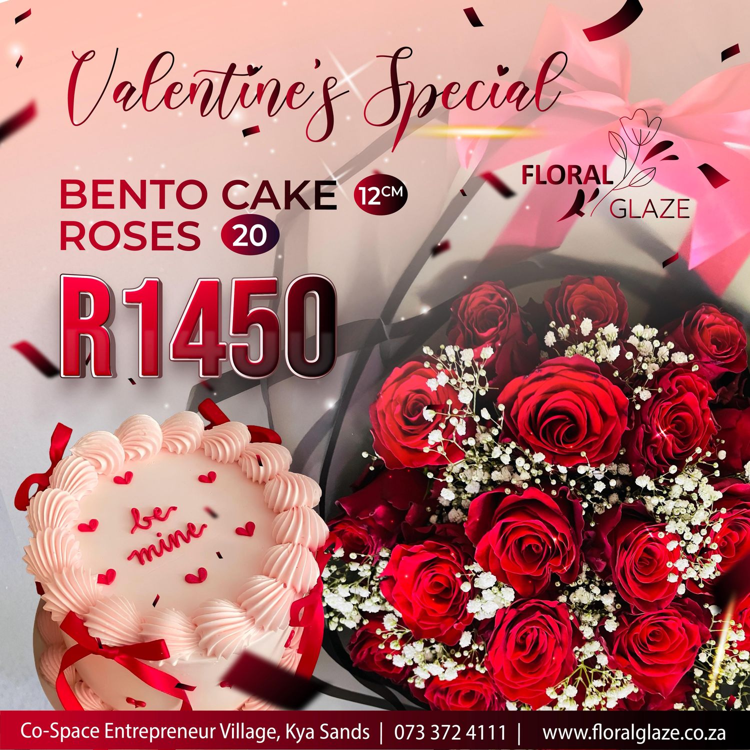 Valentine Bento Cake &amp; 20 Roses Combo