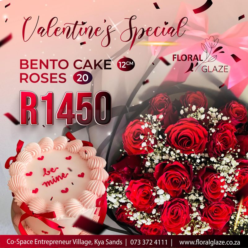 Valentine Bento Cake &amp; 20 Roses Combo