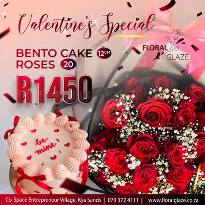 Valentine Bento Cake &amp; 20 Roses Combo