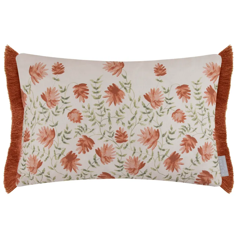 Elai Printed Ruche Fringe Cushion Terracotta
