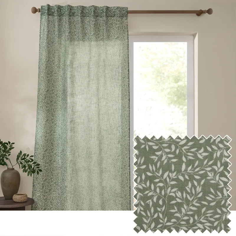 Perrie Leaf Sheer Woven Curtain Panel Forest