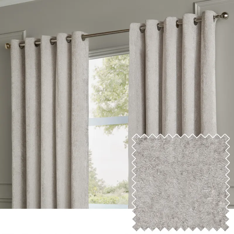Lustre Velvet Fully Lined Eyelet Curtains Silver