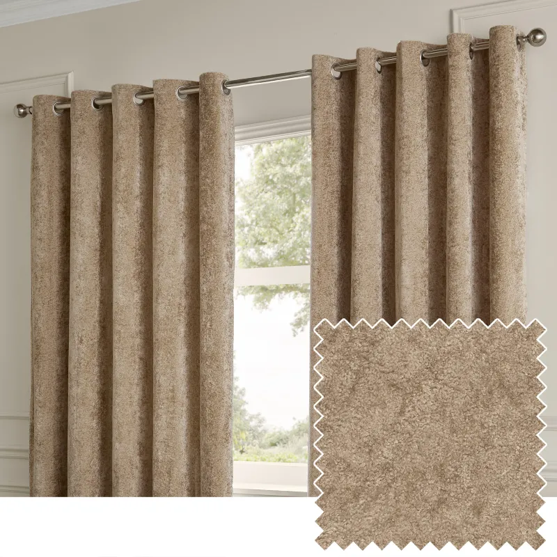 Lustre Velvet Fully Lined Eyelet Curtains Champagne