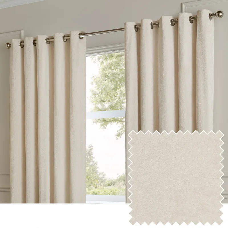Lustre Velvet Fully Lined Eyelet Curtains Ivory
