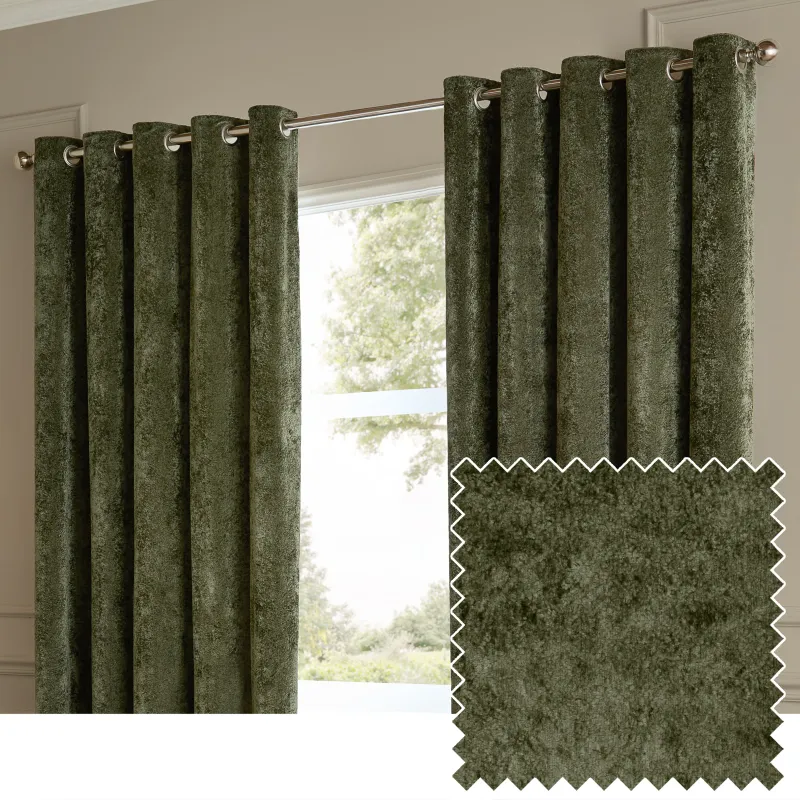 Lustre Velvet Fully Lined Eyelet Curtains Malachite Green