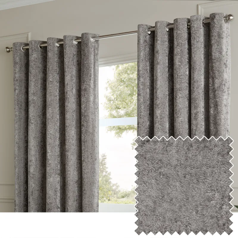 Lustre Velvet Fully Lined Eyelet Curtains Pewter
