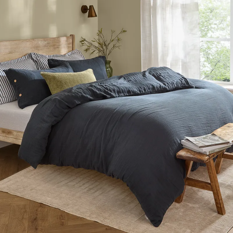 Lark Cotton Muslin Duvet Cover Set Navy