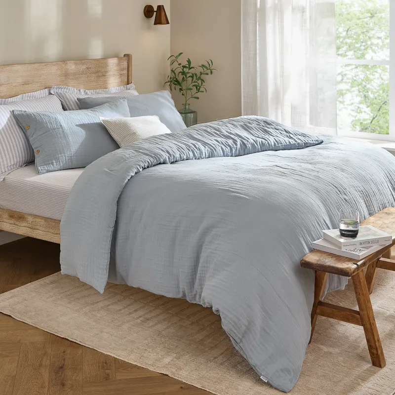 Lark Cotton Muslin Duvet Cover Set Mineral Blue