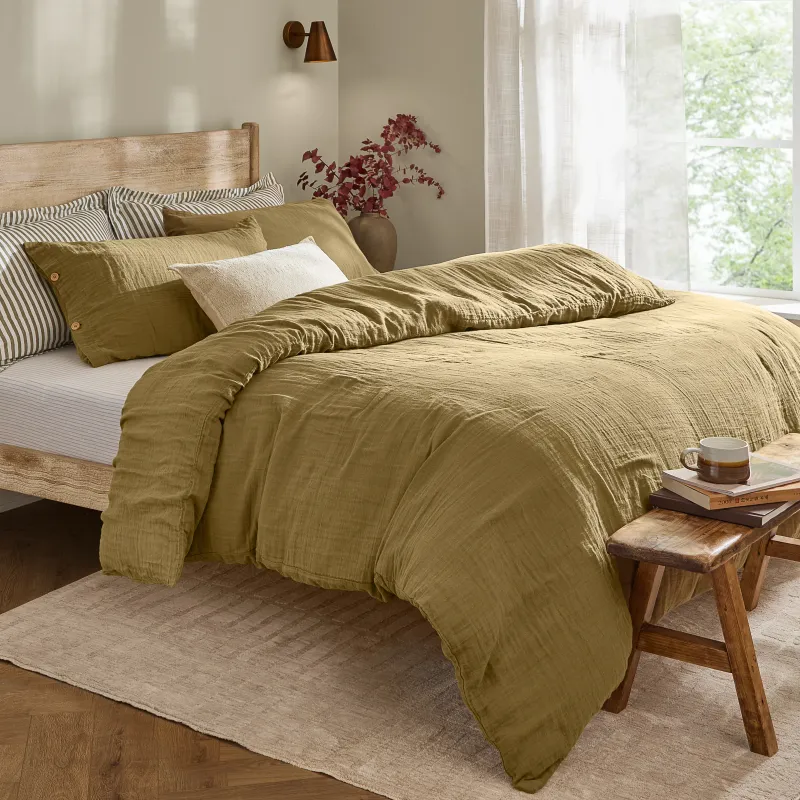 Lark Cotton Muslin Duvet Cover Set Olive
