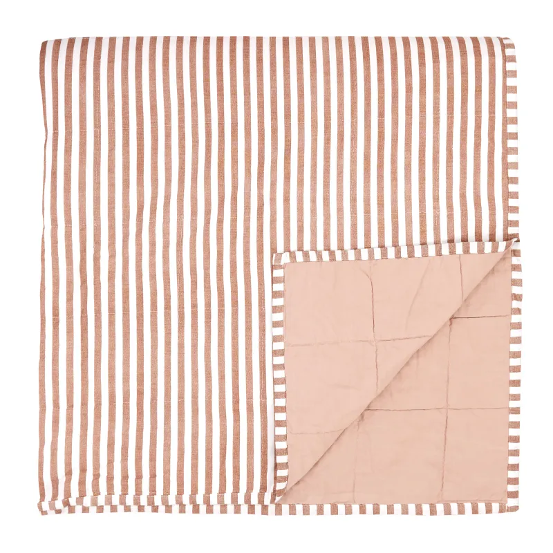 Hebden Quilted Stripe 100% Cotton Bedspread Pecan/Cotta