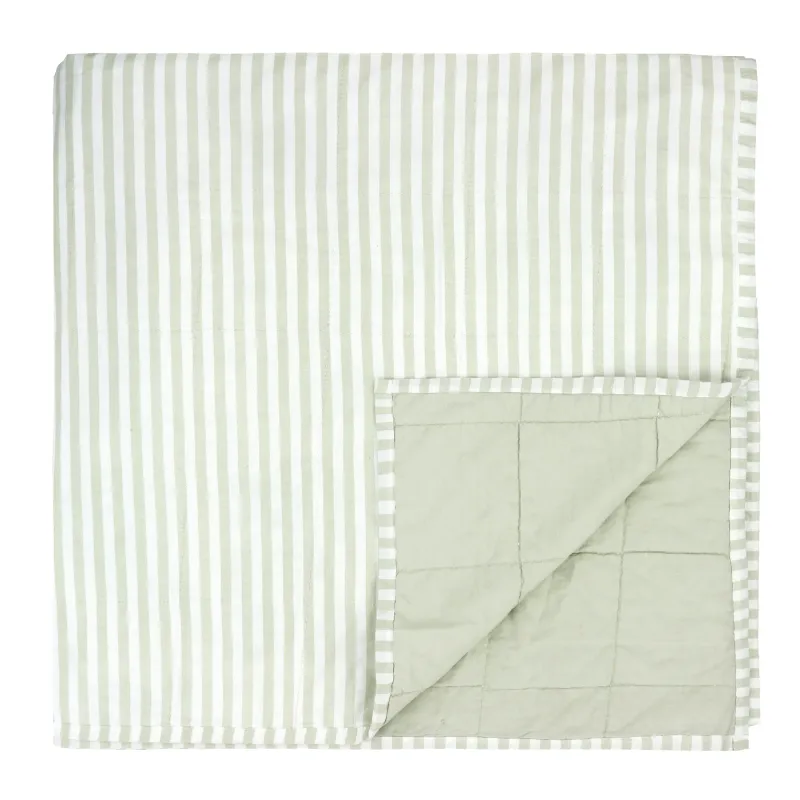 Hebden Quilted Stripe 100% Cotton Bedspread Eucalyptus/Bay Green