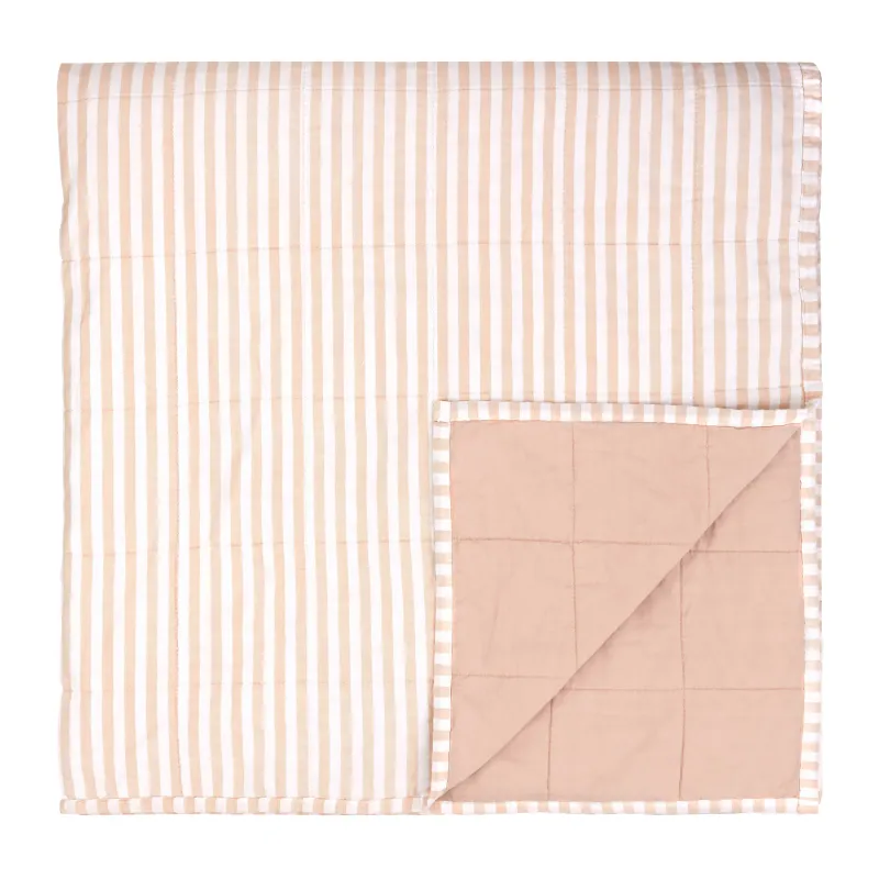 Hebden Quilted Stripe 100% Cotton Bedspread Blush/Cotta
