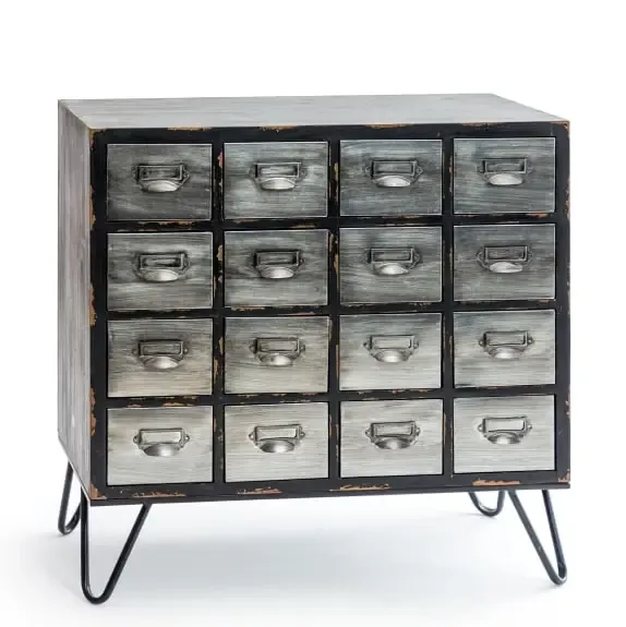 Industrial Black And Silver Metal 16 Drawer Apothecary Chest Cabinet Sideboard