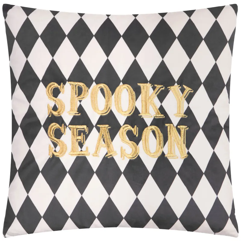 Spooky Season Velvet Halloween Cushion Gold/Mono