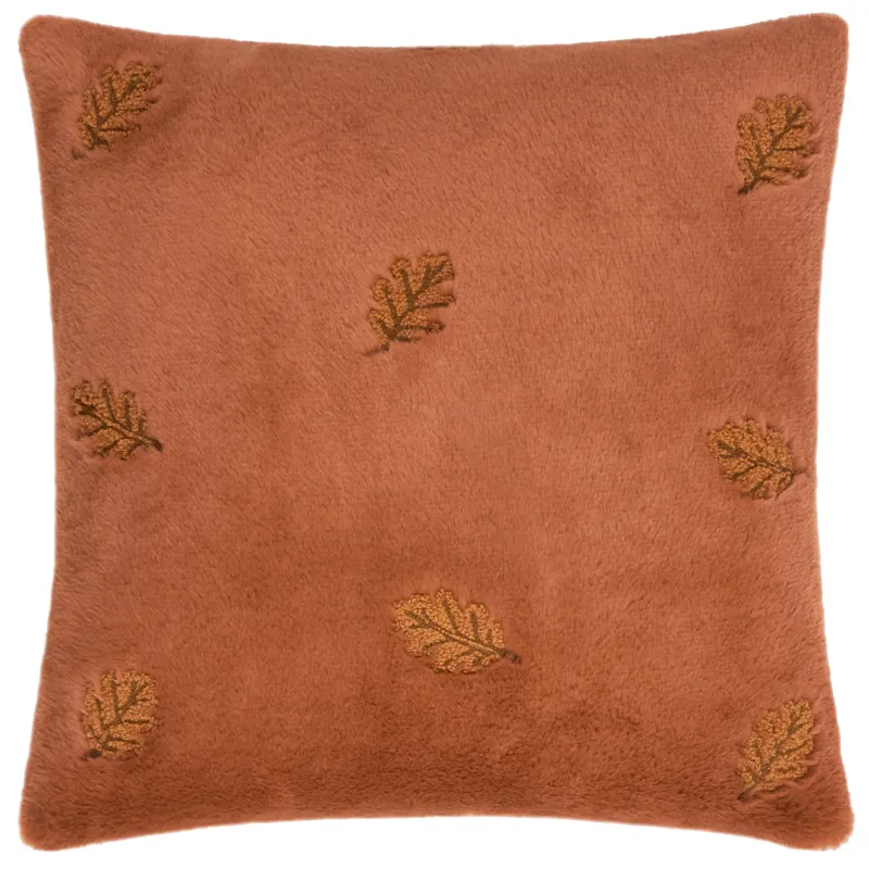 Autumn Trail Embroidered Faux Fur Cushion Rust