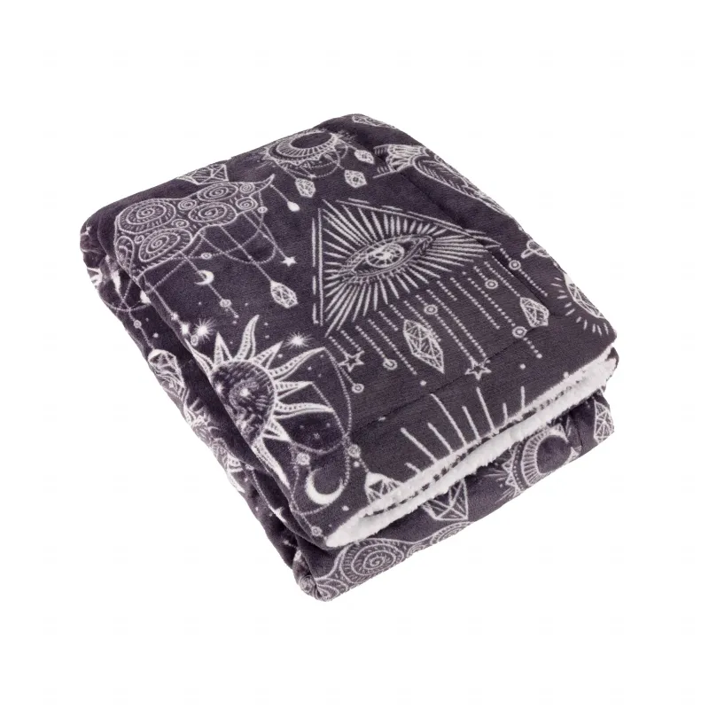 Constellation Printed Sherpa Fleece Throw Charcoal Cream