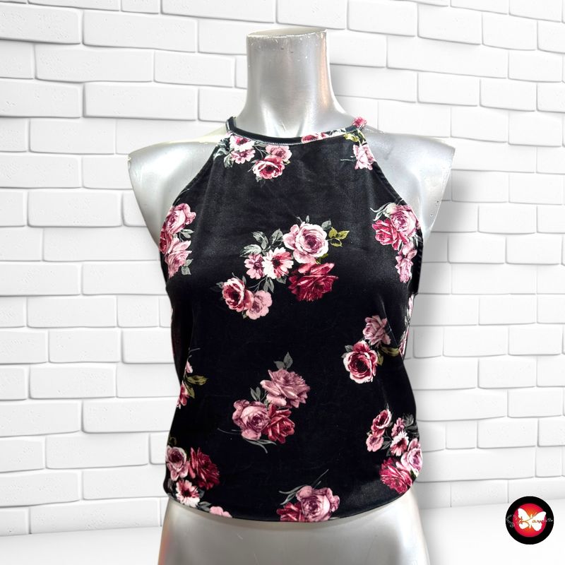Blusa cropped de terciopelo con flores NEW LOOK Talla 14-15 años