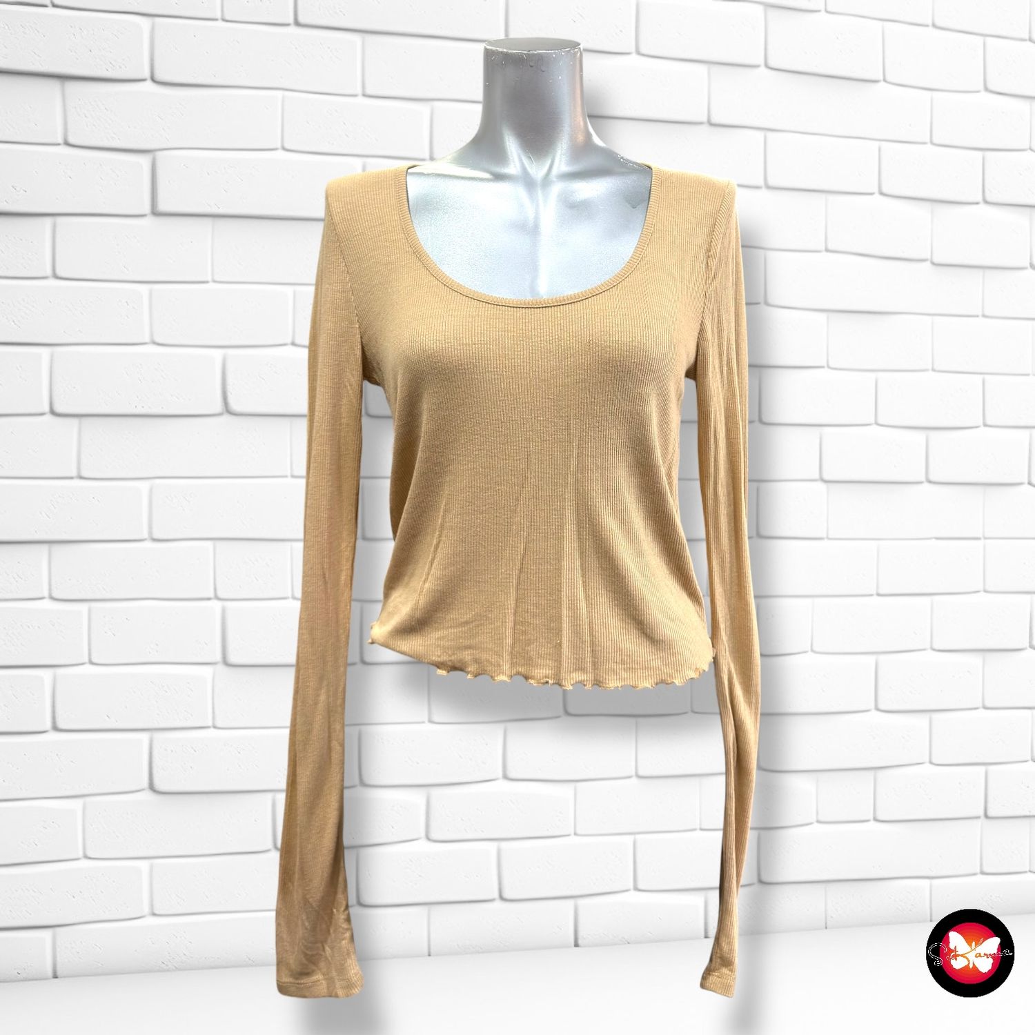 Camiseta de manga larga canalé STRADIVARIUS Talla L