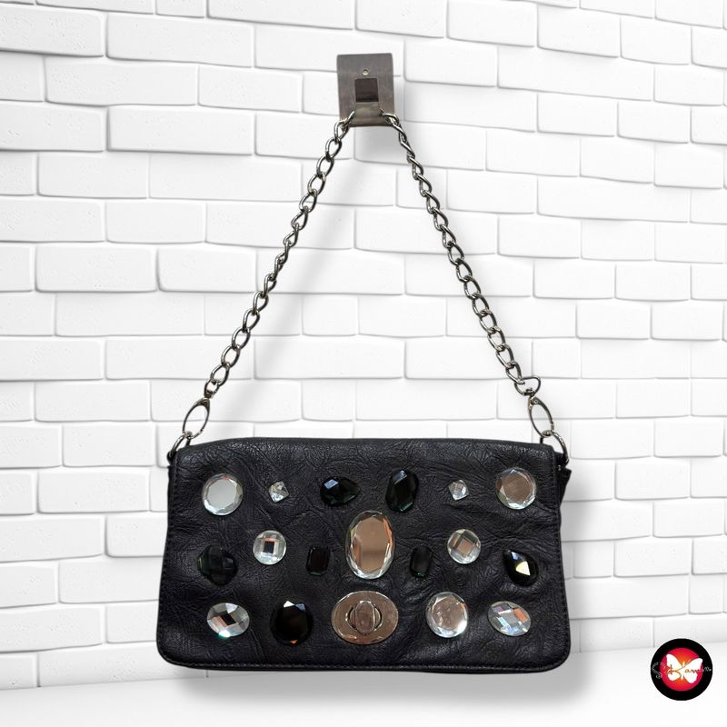 Bolso de hombro de piel sintética con pedrería