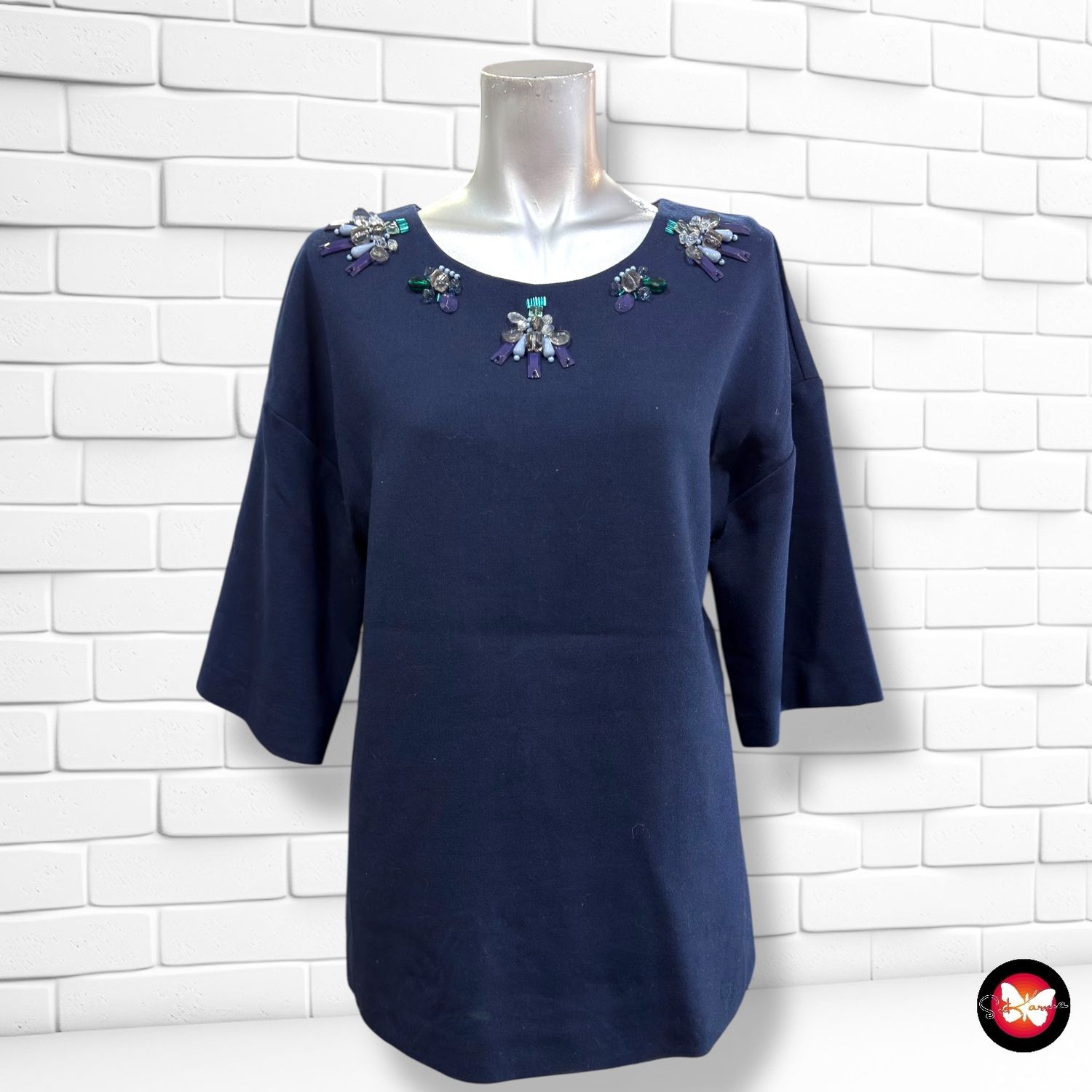 **HOY** Blusa de media manga con pedrería BODEN Talla 38 (10UK)