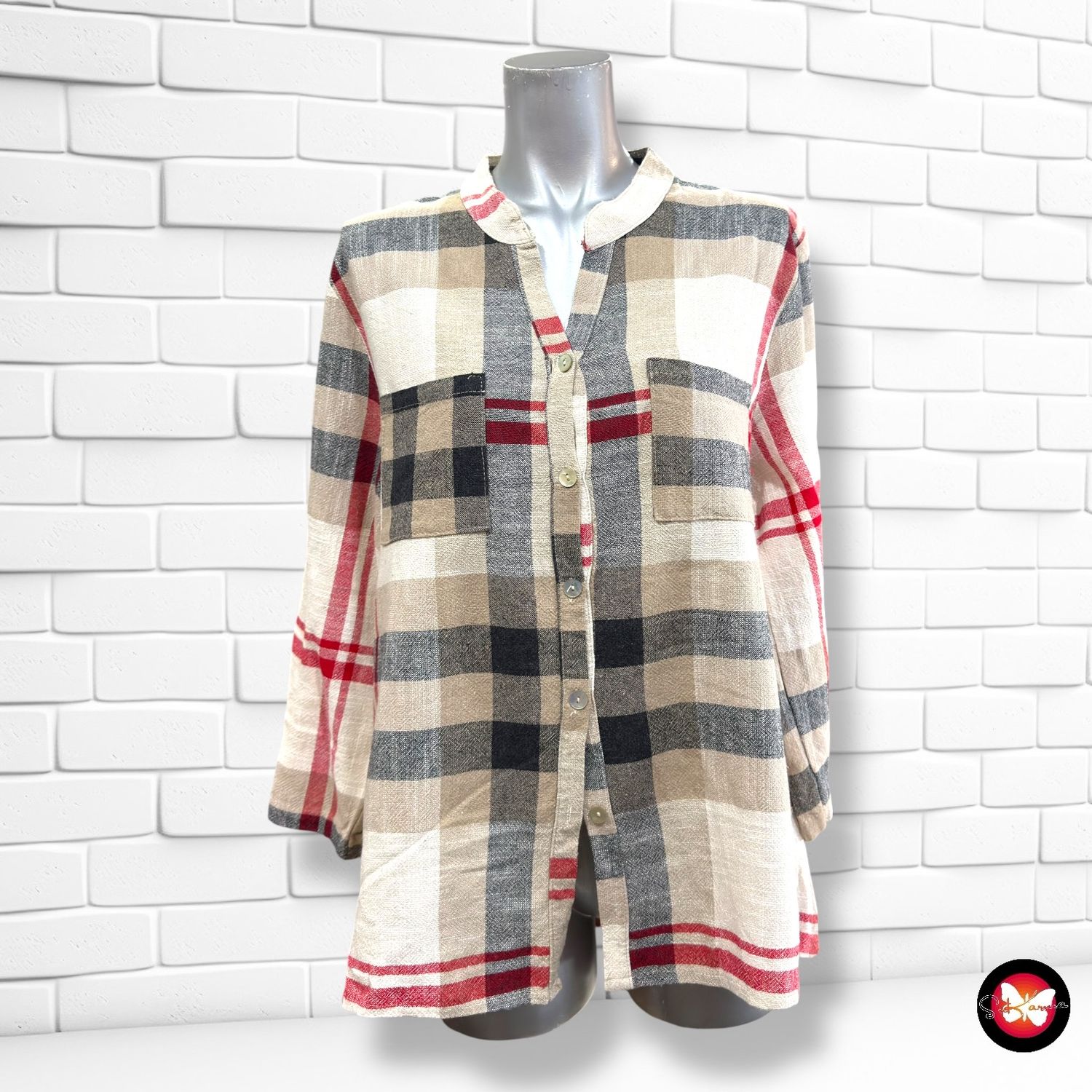 **HOY** Camisa de lino de cuadros Talla Única