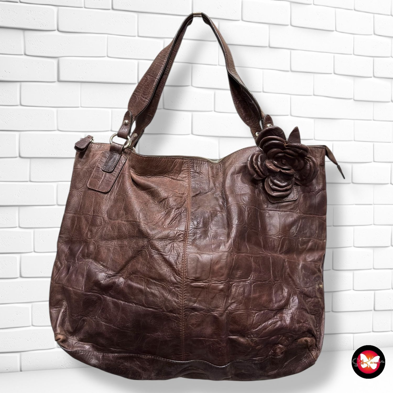 **HOY** MAXI Bolso de hombro de piel con aplique flor