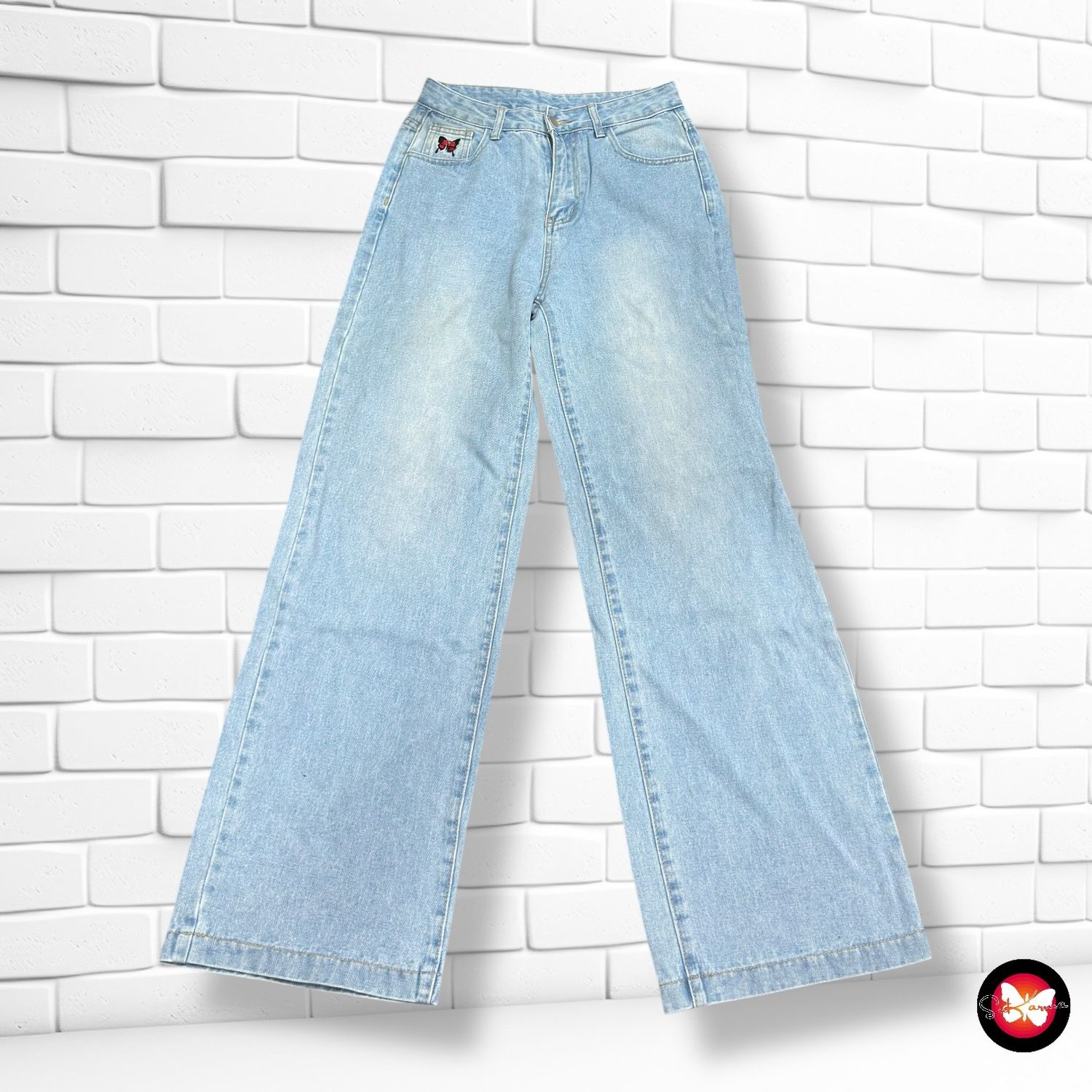 **HOY** Pantalón vaquero ancho de pierna con mariposas bordadas SHEIN Talla S