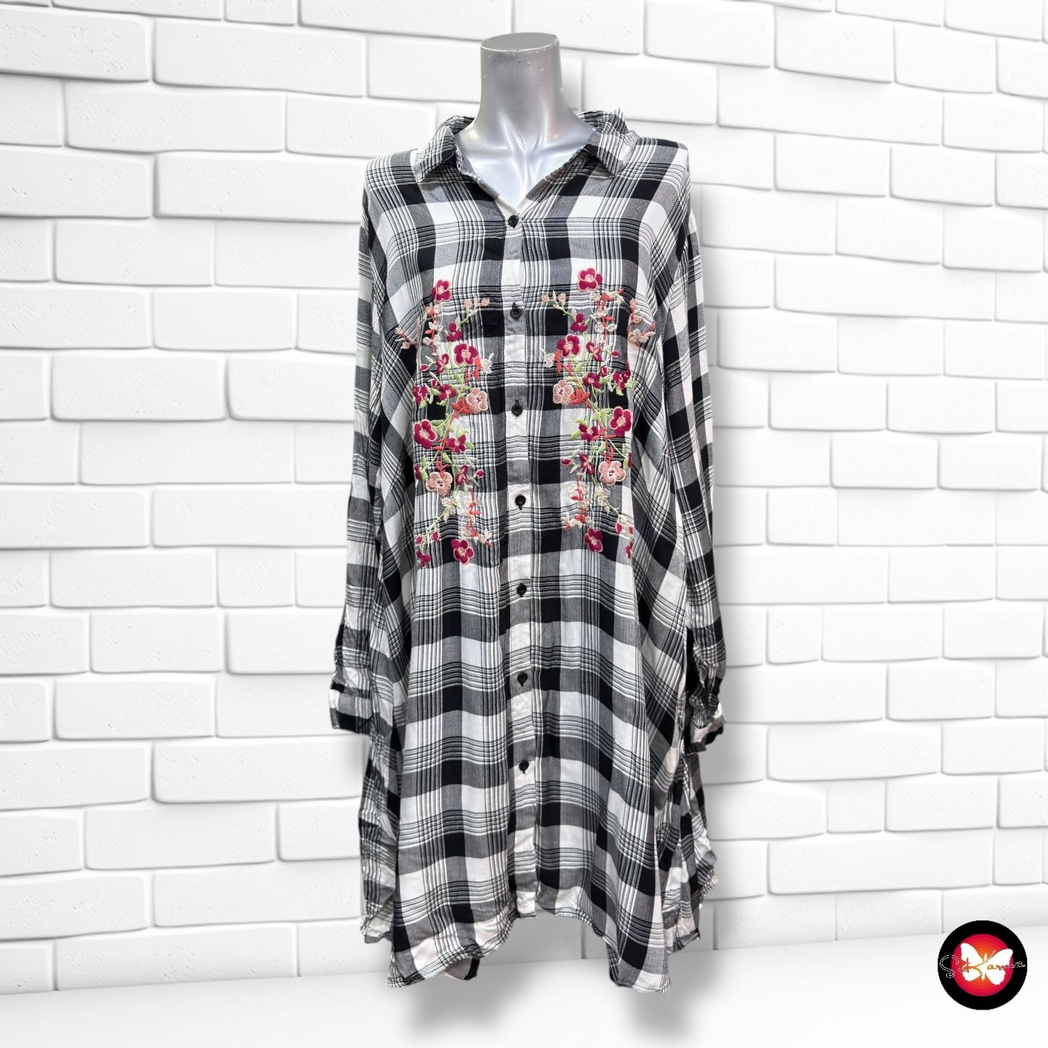 **HOY** Camisa de manga larga de cuadros con flores JANINA Talla 50