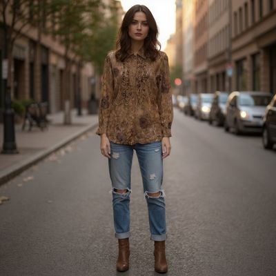 Camisa de manga larga de encaje Talla S/M