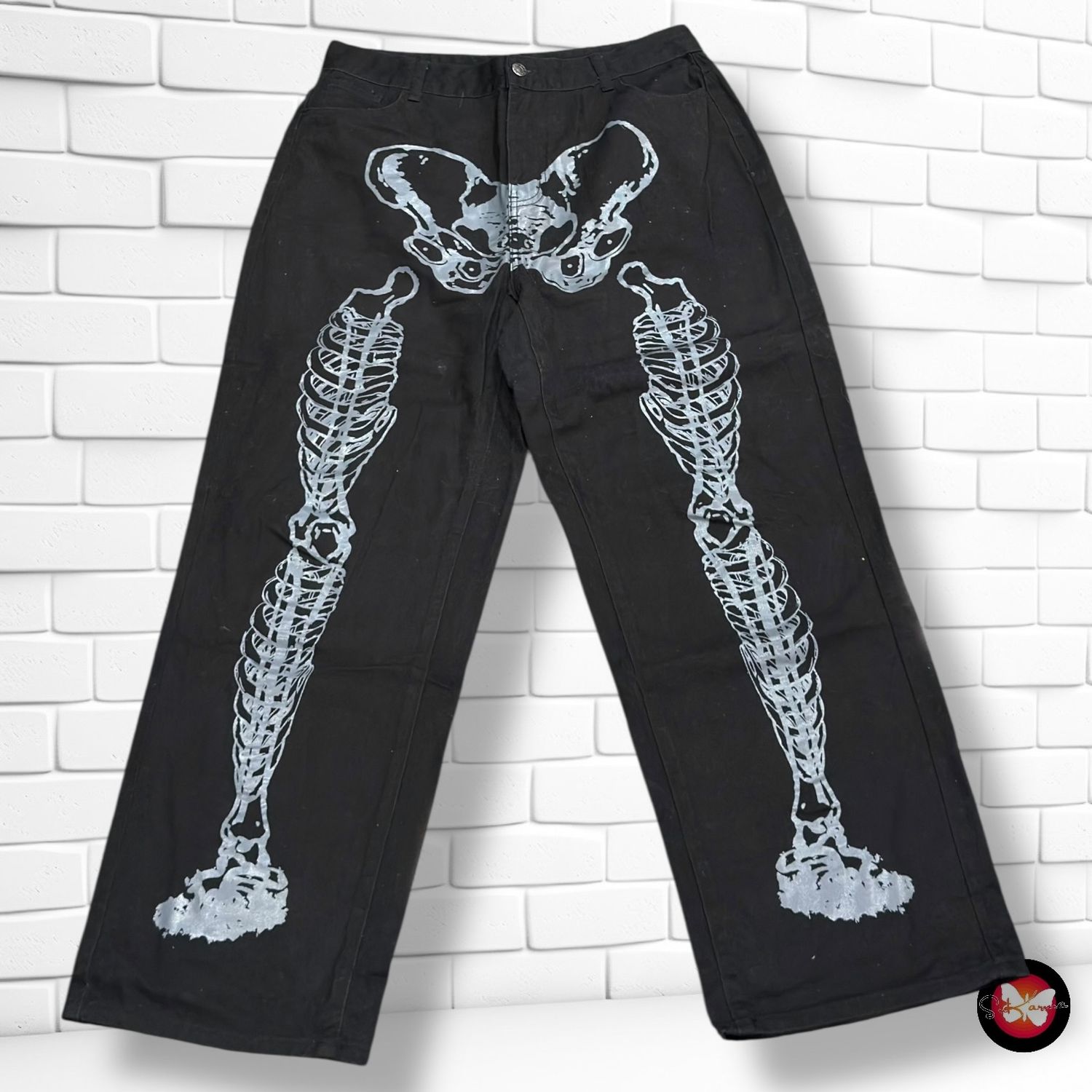 **HOY** Pantalón vaquero ancho de pierna “esqueleto” ROMWE Talla XL