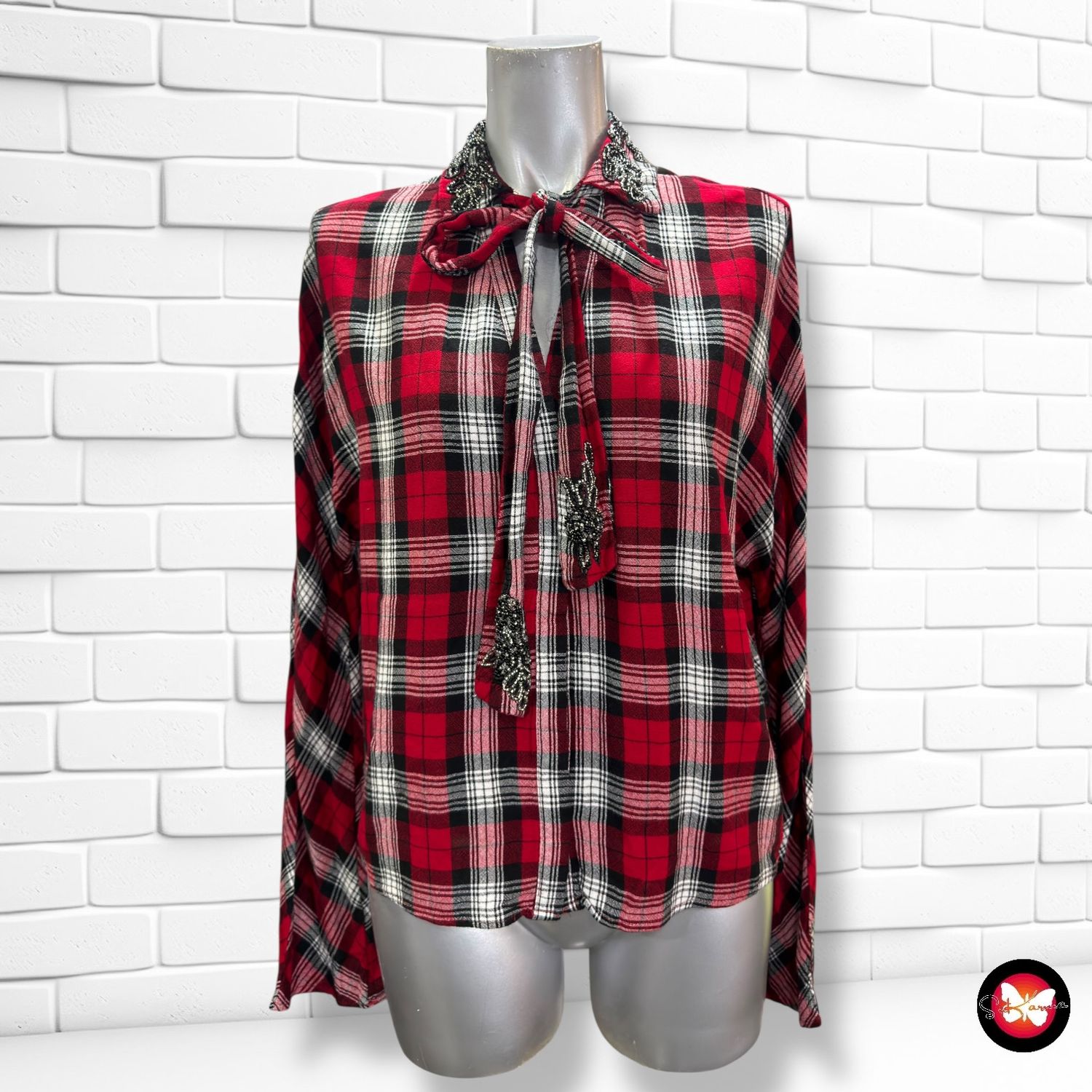 **HOY** Camisa de manga larga de cuadros con pedrería ZARA TRAFALUC Talla S