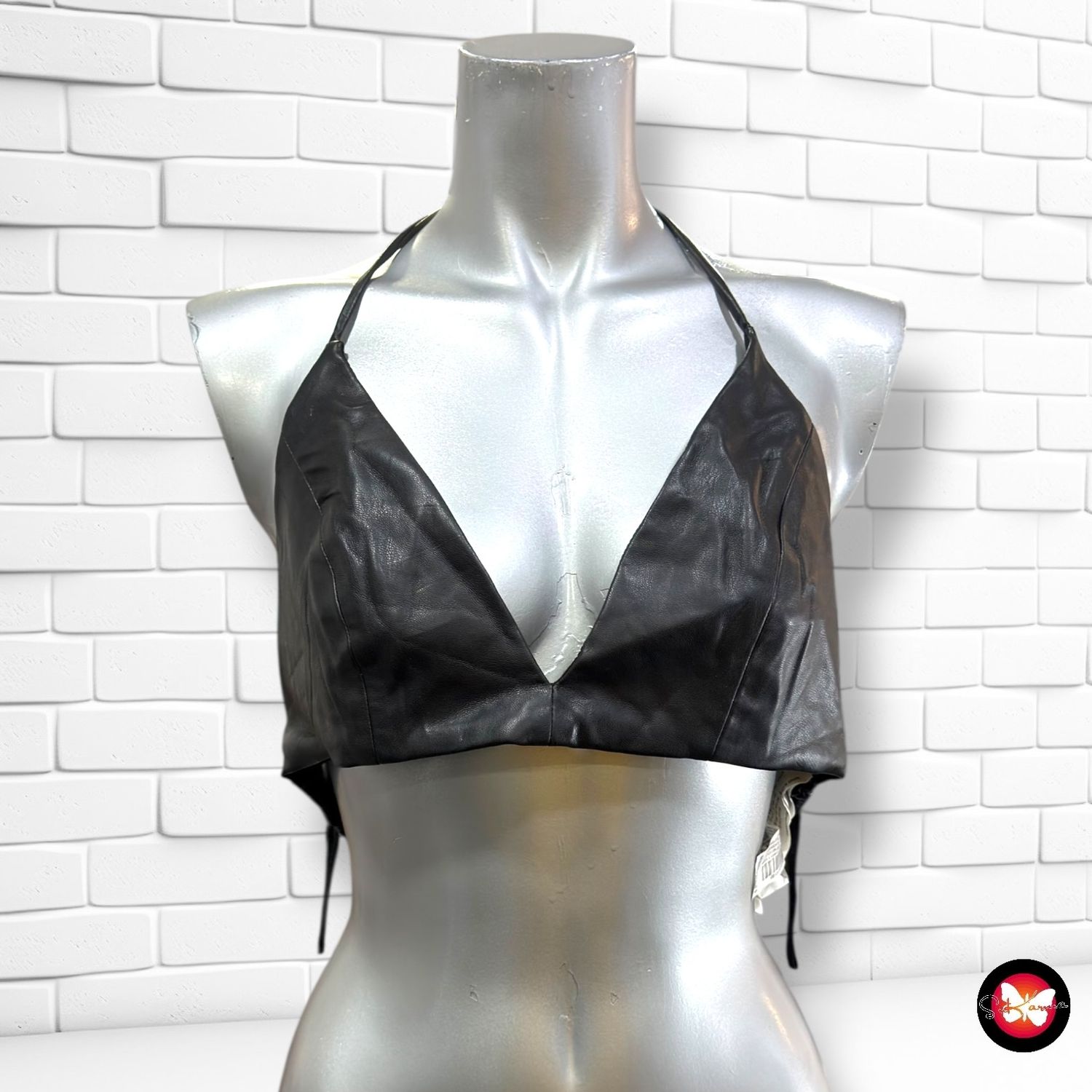 **HOY** Crop top de piel sintética STR color Negro Talla L