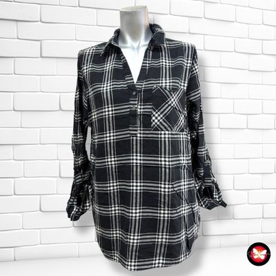**HOY** Blusa de manga larga de cuadros JEAN PASCALE color Negro y blanco Talla 36