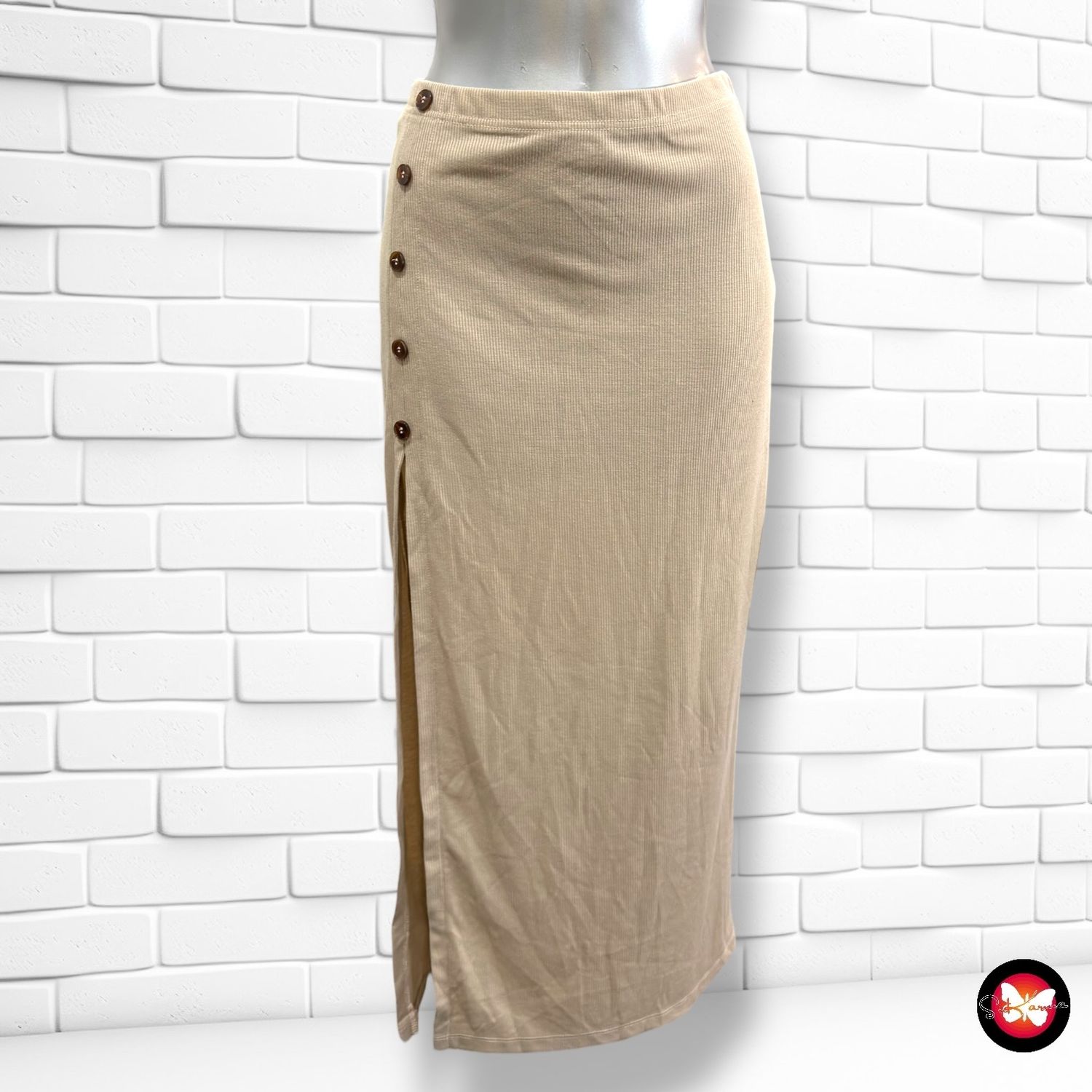 **HOY** Falda larga canalé CIDER color Beige Talla M