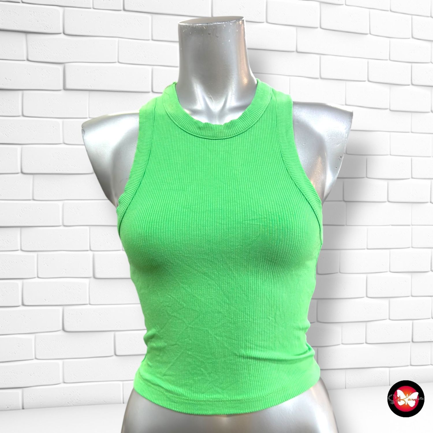 **HOY** Camiseta cropped canalé LOAVIES color Verde Talla XS