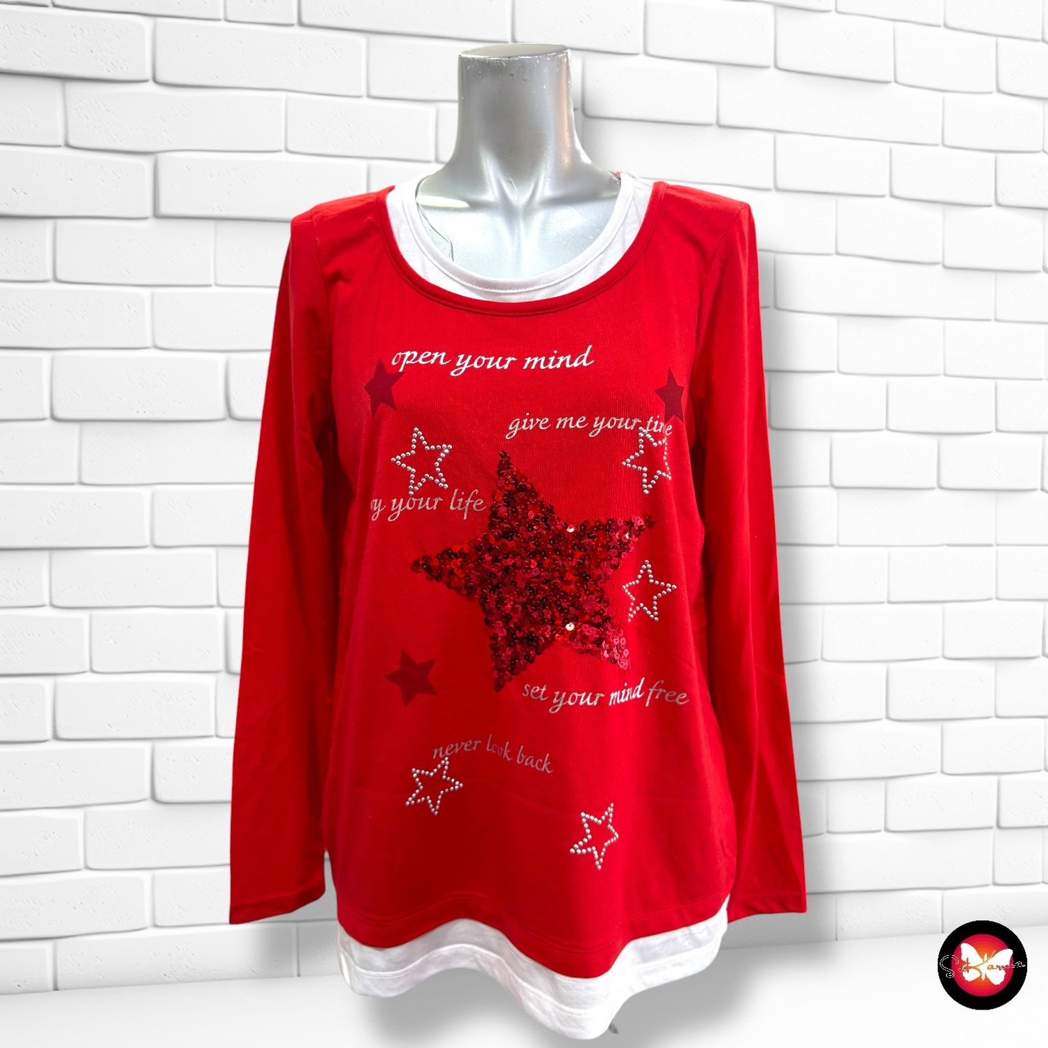 **HOY** Camiseta de manga larga con lentejuelas JANINA color Rojo y blanco Talla 40