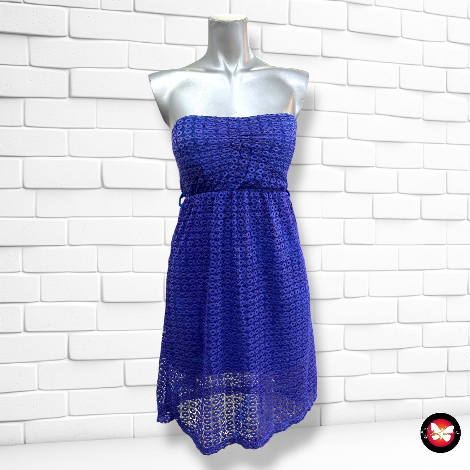 Vestido palabra de honor tipo encaje  color Azul Talla XS