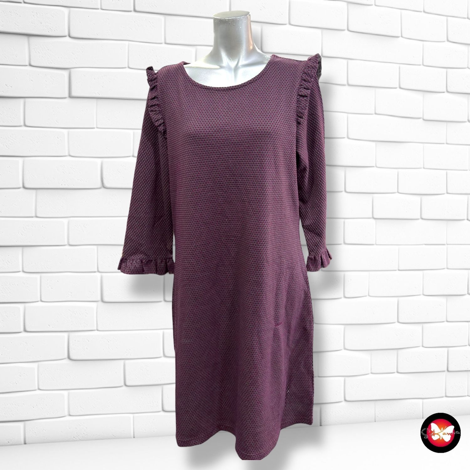 **HOY** Vestido de entretiempo con volantito YESSICA color Uva y gris Talla 40/42