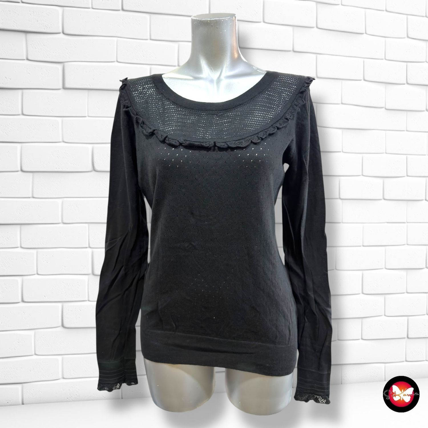 Jersey de manga larga caladito con volantito Talla S