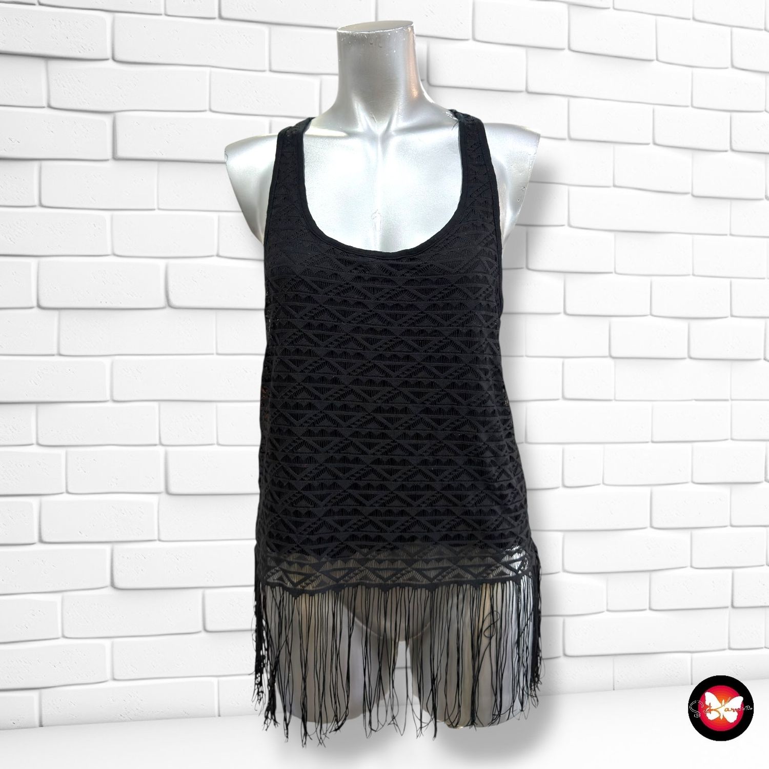 **HOY** Blusa traslúcida con terciopelo y flecos FB SISTER color Negro Talla S