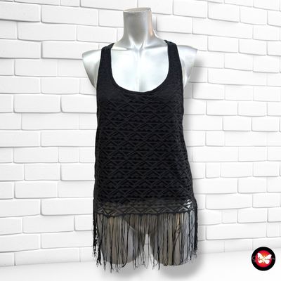 **HOY** Blusa traslúcida con terciopelo y flecos FB SISTER color Negro Talla S