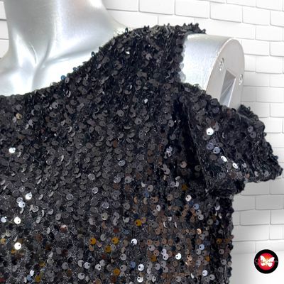 **HOY** Vestido de noche de lentejuelas y hombros descubiertos LH color Negro Talla 14 años