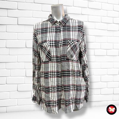 Camisa de manga larga de cuadros color Blanco, negro y granate Talla 42