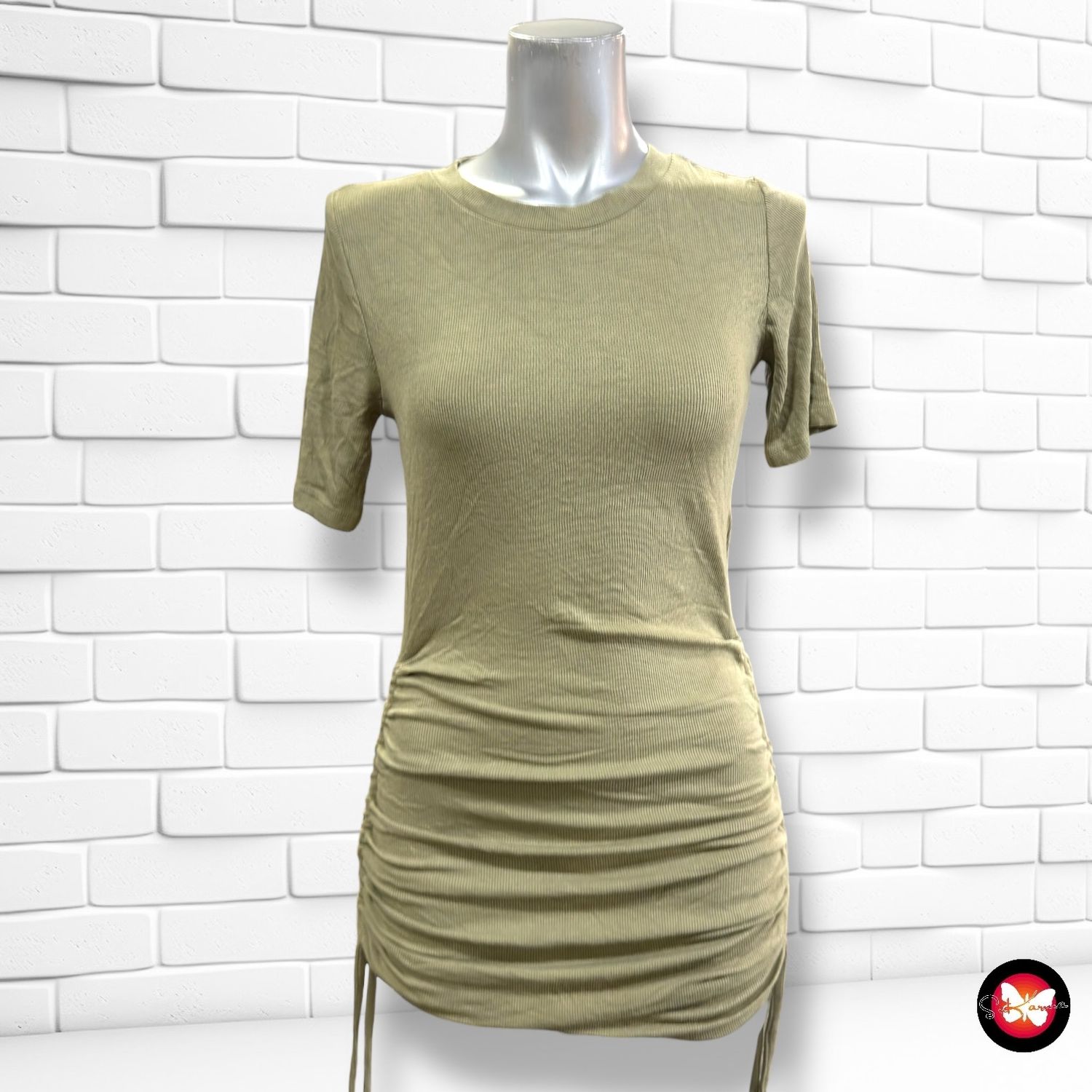 Vestido de manga corta canalé con drapeado TWEENTY4 color Verde Talla 36 (8UK)