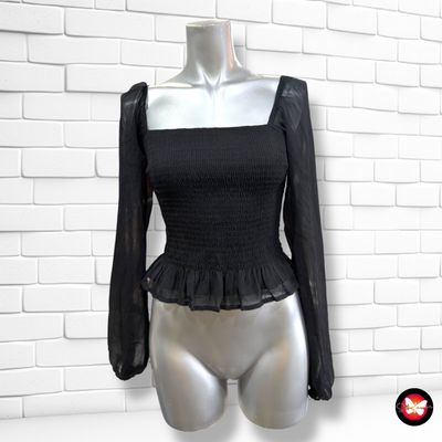 Blusa escote barco con mangas de gasa HOLLISTER color Negro Talla S